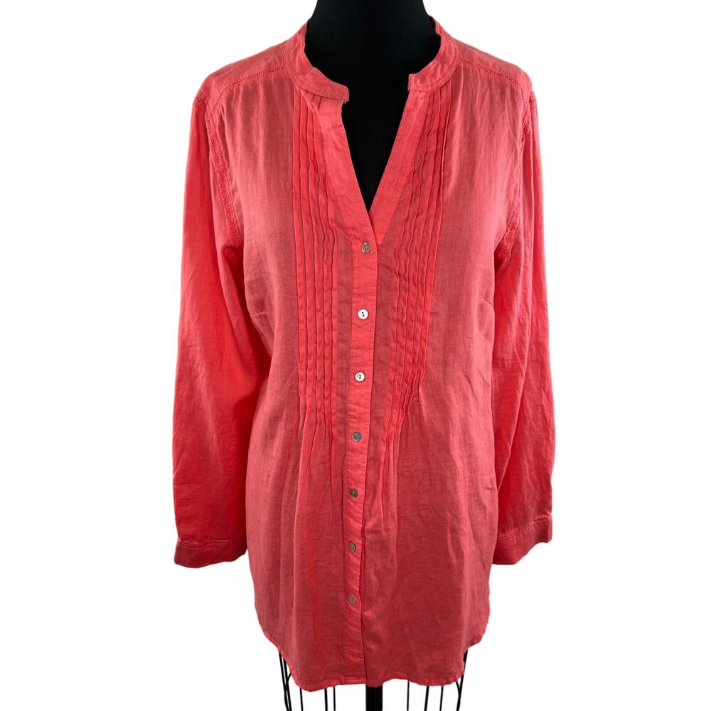 MALVIN Linen Pink Long Sleeve Button-Down Pin Tuck Women's Top Shirt Size XL